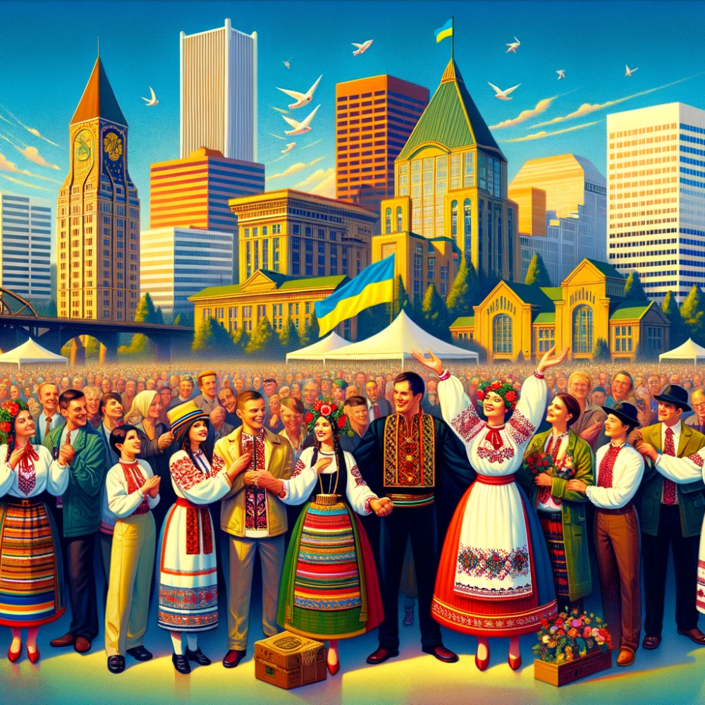 DALL·E 2024-01-06 22.46.11 - An image representing the vibrant Ukrainian community in Portland and Southwest Washington. The scene includes a group of people gathered in a traditi