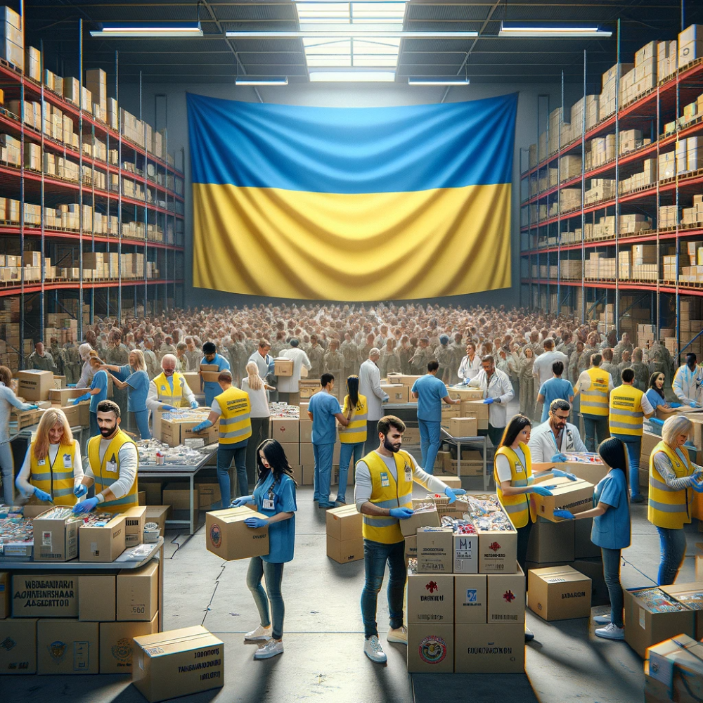 DALL·E 2024-01-07 13.11.24 - A realistic photo-style illustration depicting the Ukrainian-American Cultural Association's mission to provide tactical medical supplies, with a focu